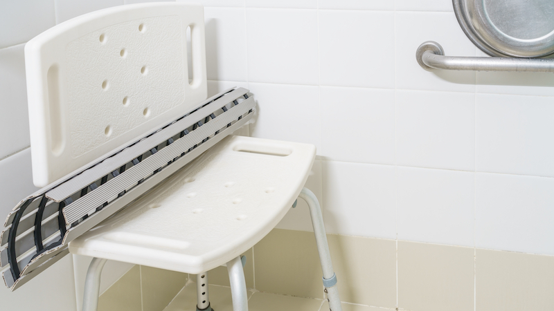 In Home Safety for the Elderly-Non Slip Rubber Bath Mat on a Shower Chair