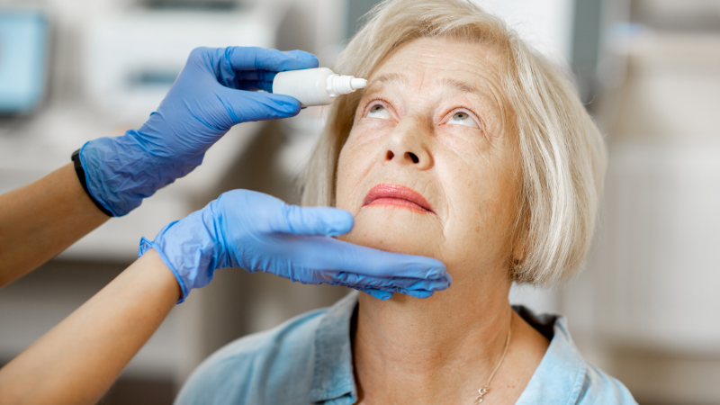Eyelid Problems in the Elderly - Woman having eye drops put in eyes