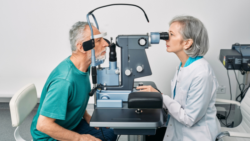 Eyelid Problems in the Elderly - Man having eye exam 
