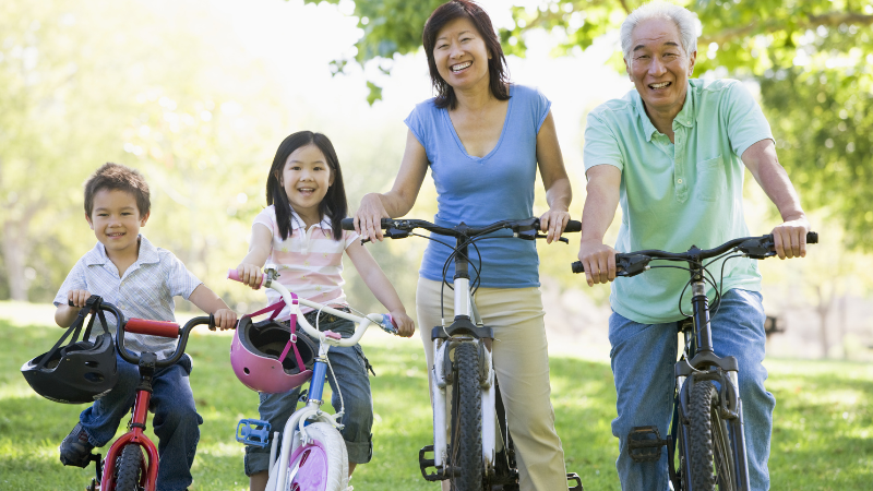 Bicycles and Seniors - Seniors with grandkids. 